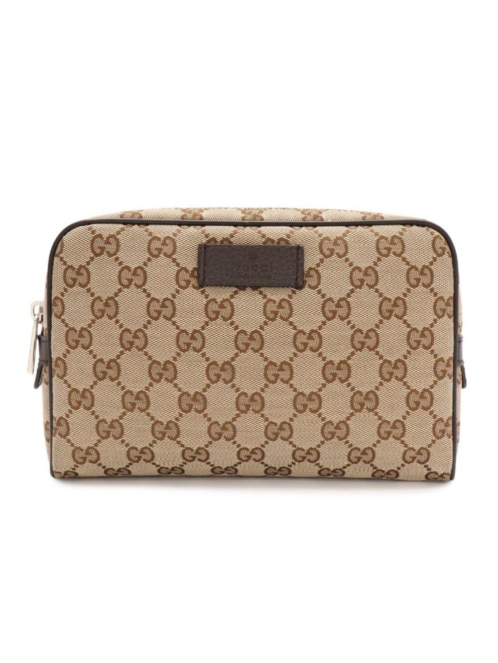 Gucci GG Canvas Belt Bag Waist Pouch Leather Beige Dark Brown